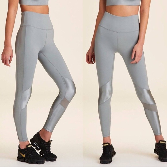 Alala • Love Tight Ballet Leggings grey mesh satin high rise yoga workout - Picture 1 of 12